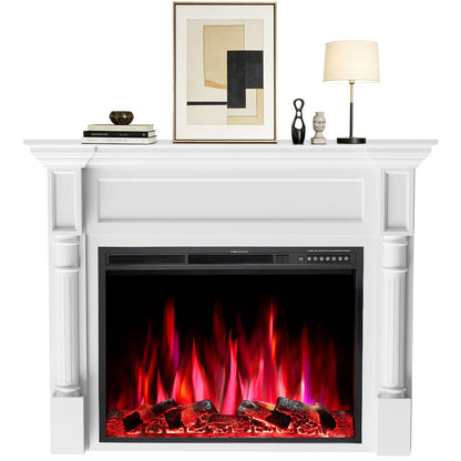 R.W.FLAME 55" White Freestanding Wooden Mantel and Electric Fireplace With Adjustable Flame
