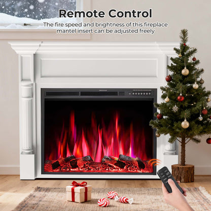 R.W.FLAME 55" White Freestanding Wooden Mantel and Electric Fireplace With Adjustable Flame