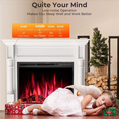 R.W.FLAME 55" White Freestanding Wooden Mantel and Electric Fireplace With Adjustable Flame