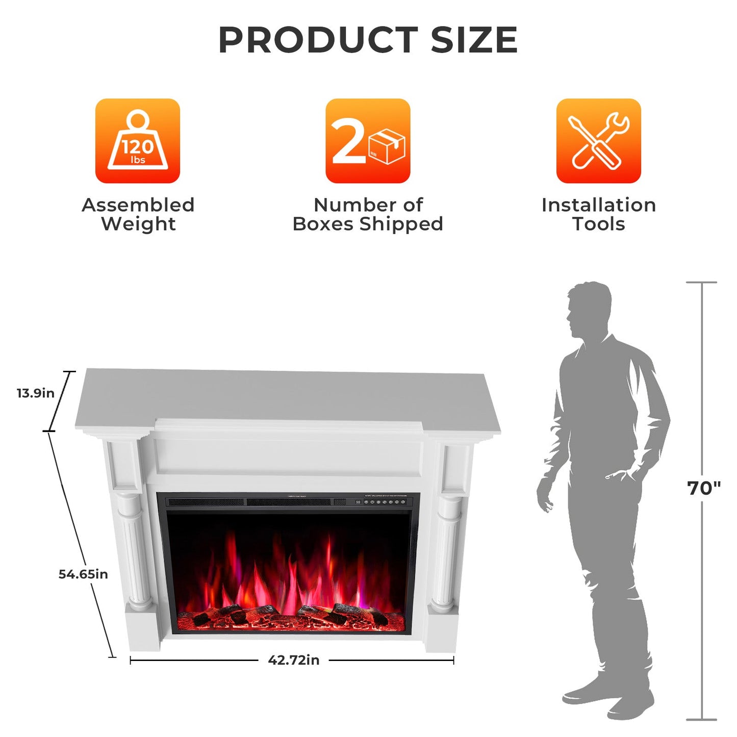 R.W.FLAME 55" White Freestanding Wooden Mantel and Electric Fireplace With Adjustable Flame