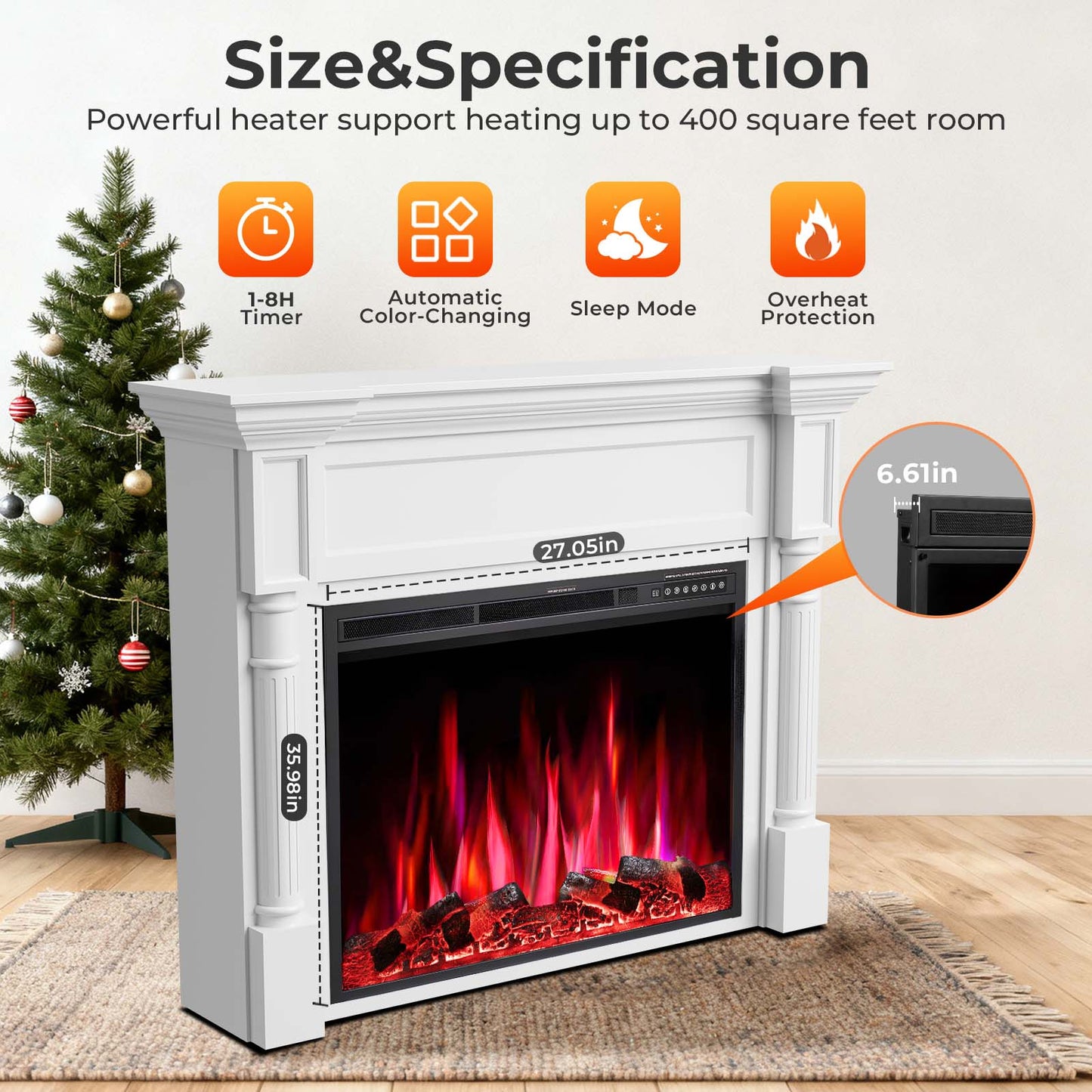R.W.FLAME 55" White Freestanding Wooden Mantel and Electric Fireplace With Adjustable Flame