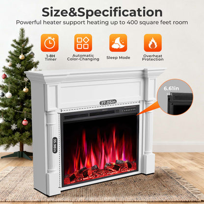 R.W.FLAME 55" White Freestanding Wooden Mantel and Electric Fireplace With Adjustable Flame