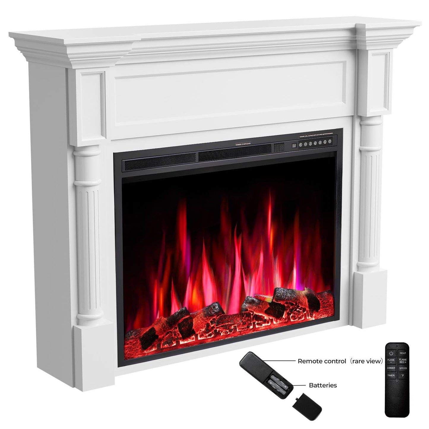 R.W.FLAME 55" White Freestanding Wooden Mantel and Electric Fireplace With Adjustable Flame