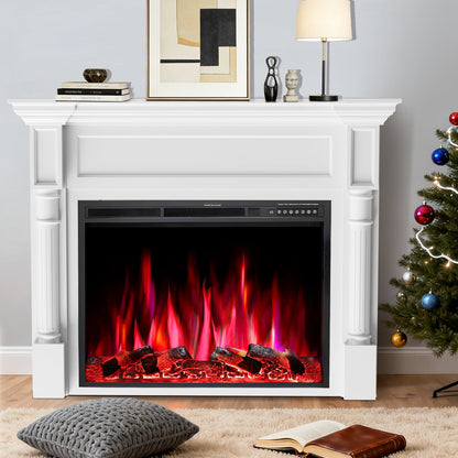 R.W.FLAME 55" White Freestanding Wooden Mantel and Electric Fireplace With Adjustable Flame