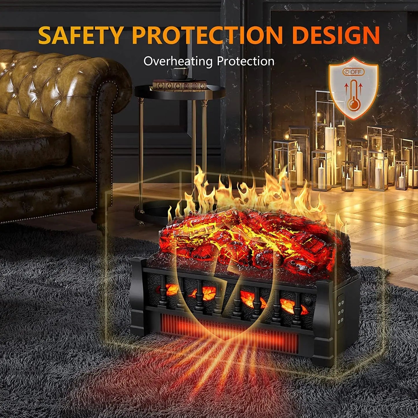 R.W.FLAME 21" Charcoal 750W/1500W Electric Fireplace Log Set Heater With Remote Control