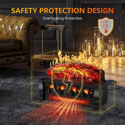 R.W.FLAME 21" Charcoal 750W/1500W Electric Fireplace Log Set Heater With Remote Control