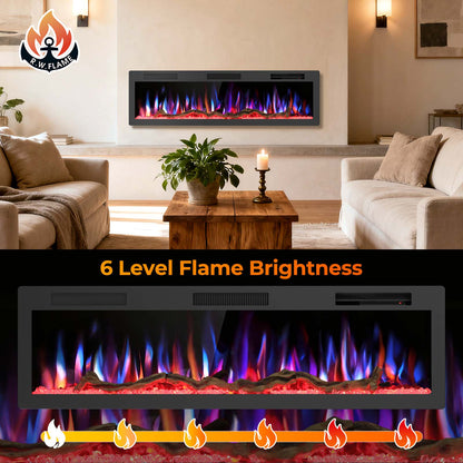 R.W.FLAME C6 Series 60" Black Recessed Wall-Mounted Alexa/WiFi Enabled APP Control Smart Electric Fireplace