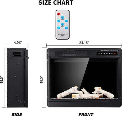 R.W.FLAME 23" Black 750W-1500W Electric Fireplace Insert With Adjustable Led Flame Brightness, 2 Power Settings, Touch Screen and Remote Control