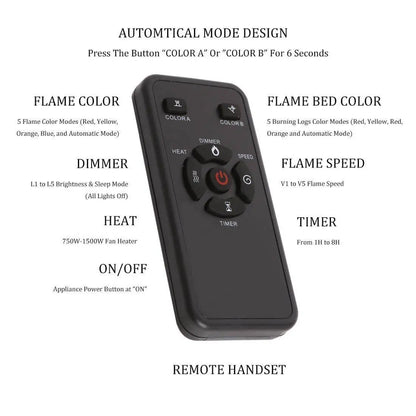 R.W.FLAME 36" Black 750W-1500W Electric Fireplace Insert With Adjustable Flame Colors, Brightness, Touch Panel and Remote Control