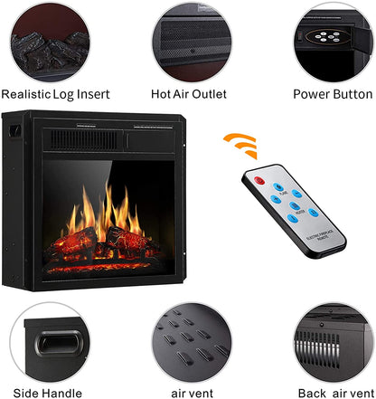 R.W.FLAME 20" x 18" x 10" Black 750W-1500W Electric Fireplace Insert With 7-Flame Brightness Settings, Logs and Remote Control