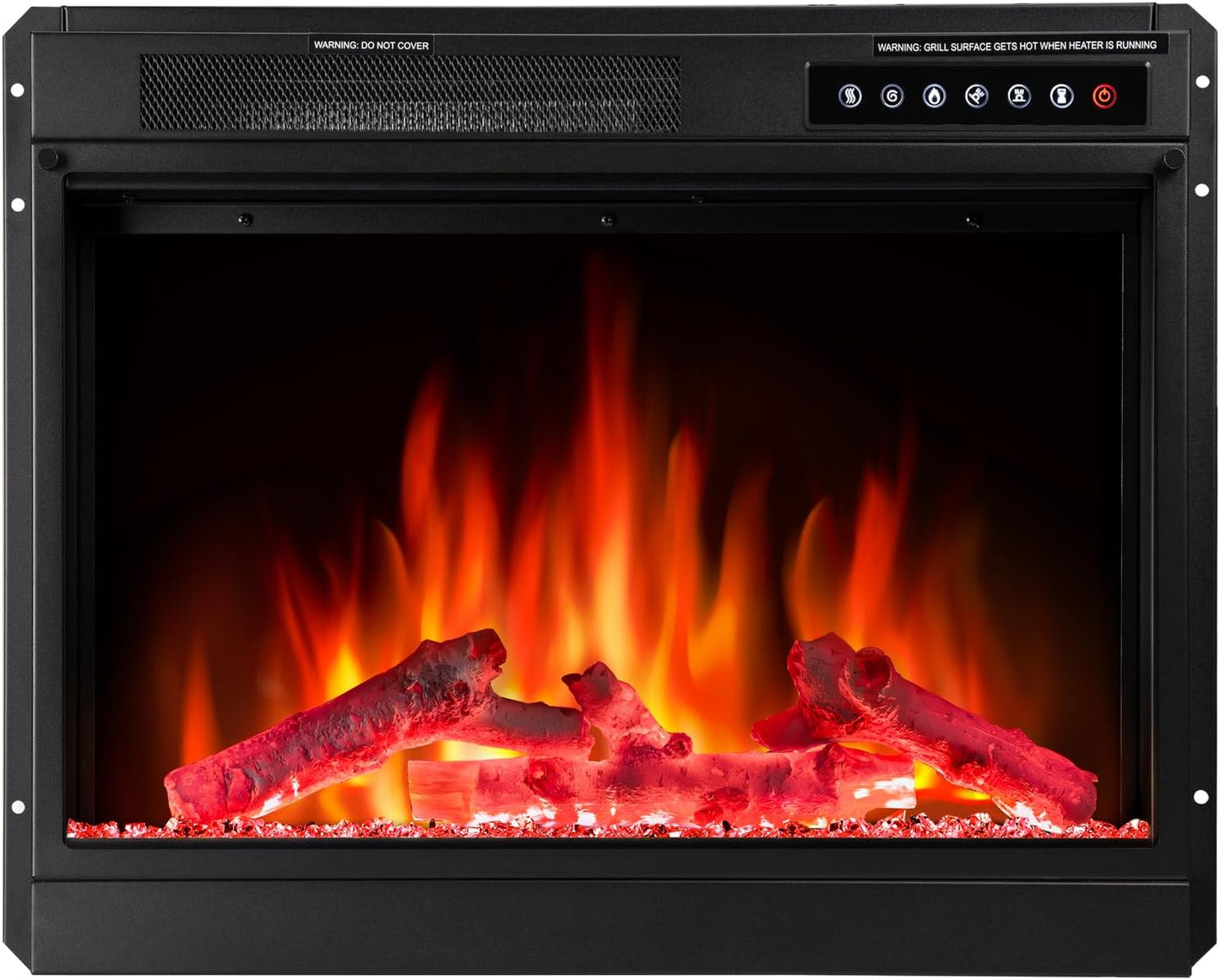 R.W.FLAME 23" Black 750W-1500W Electric Fireplace Insert With Adjustable Led Flame Brightness, 2 Power Settings, Touch Screen and Remote Control