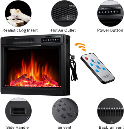 R.W.FLAME 23" Black 750W-1500W Electric Fireplace Insert With Adjustable Led Flame Brightness, 2 Power Settings, Touch Screen and Remote Control
