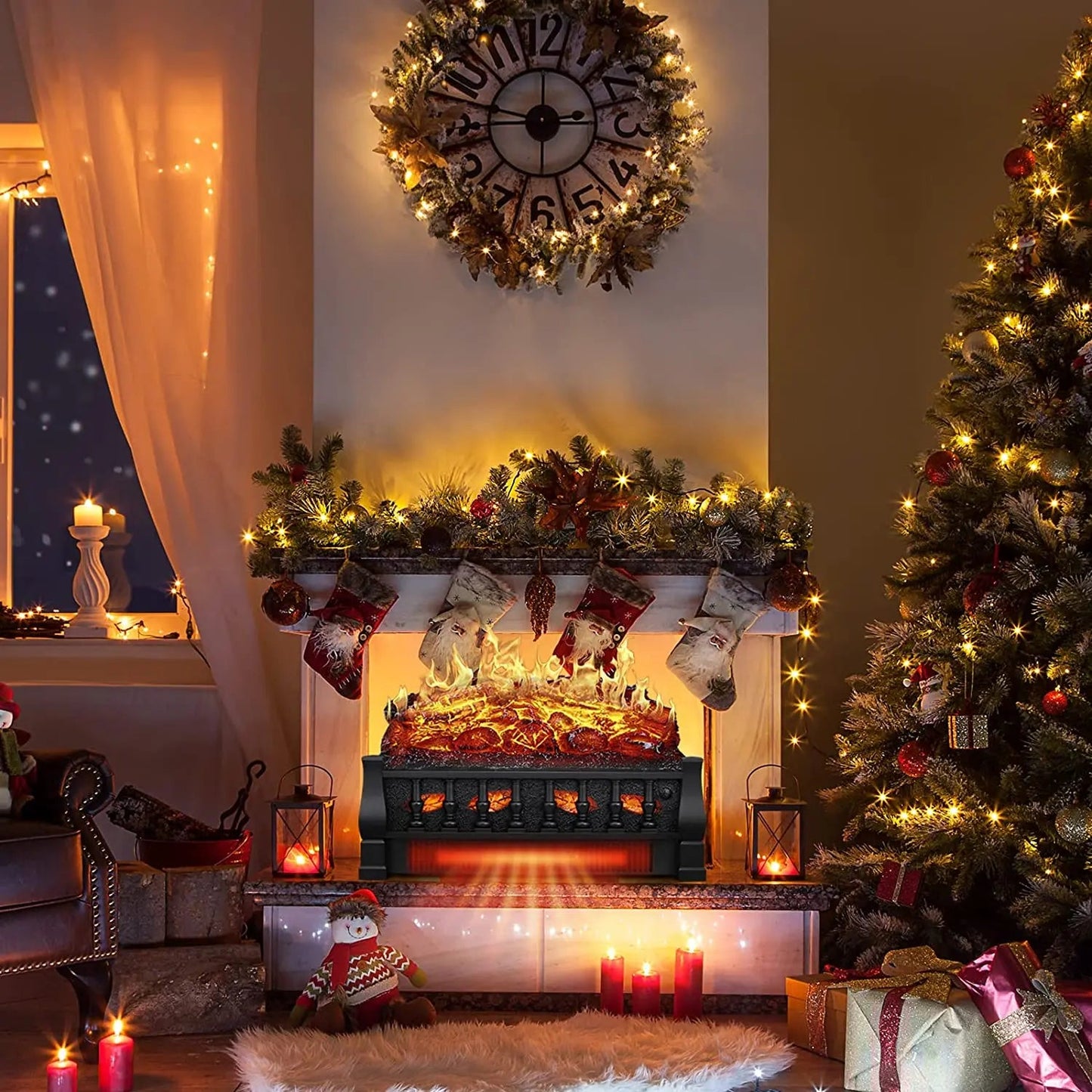 R.W.FLAME 21" Charcoal 750W/1500W Electric Fireplace Log Set Heater With Remote Control