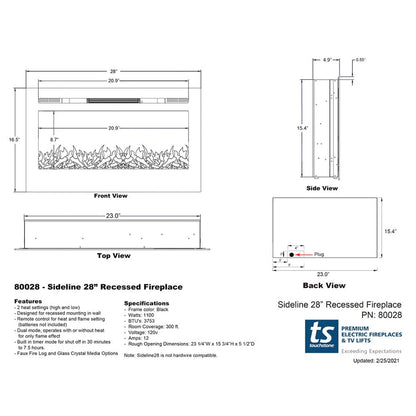 Touchstone Sideline 28" Recessed Smart Electric Fireplace