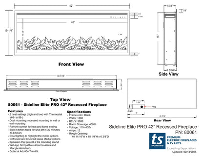 Touchstone Sideline Elite Pro 42" Smart Recessed Electric Fireplace