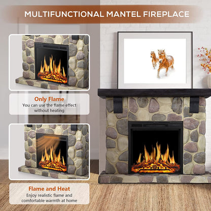 R.W.FLAME 48" Freestanding Stone Mantel Package With Electric Fireplace Heater, TV Stand and Remote Control
