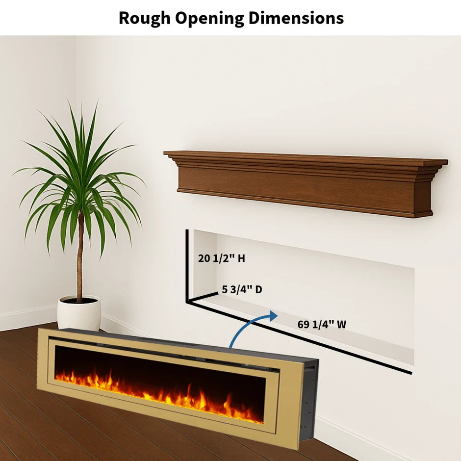Touchstone Sideline Deluxe 72" Gold Recessed Smart Electric Fireplace