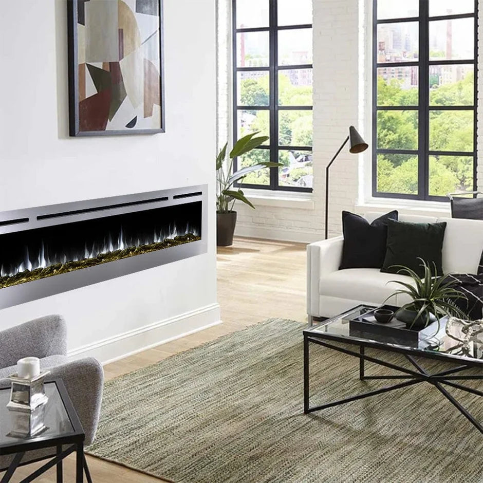 Touchstone Sideline Deluxe 72" Stainless Steel Recessed Smart Electric Fireplace