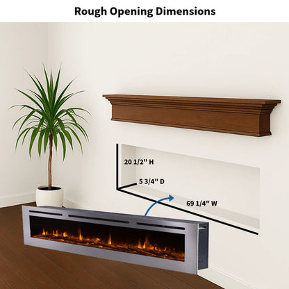 Touchstone Sideline Deluxe 72" Stainless Steel Recessed Smart Electric Fireplace
