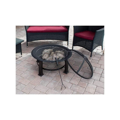 AZ Patio Heaters 30" Round Wood Burning Firepit with Cooking Grate-Poker/Cover included