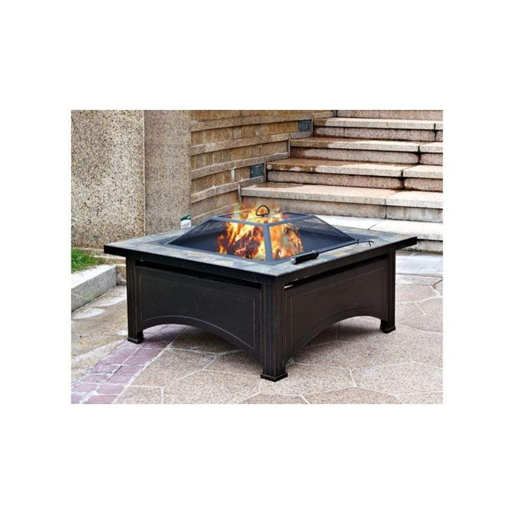 AZ Patio Heaters 36" Square Slate Top Wood Burning Fire Pit-Poker/Cover included