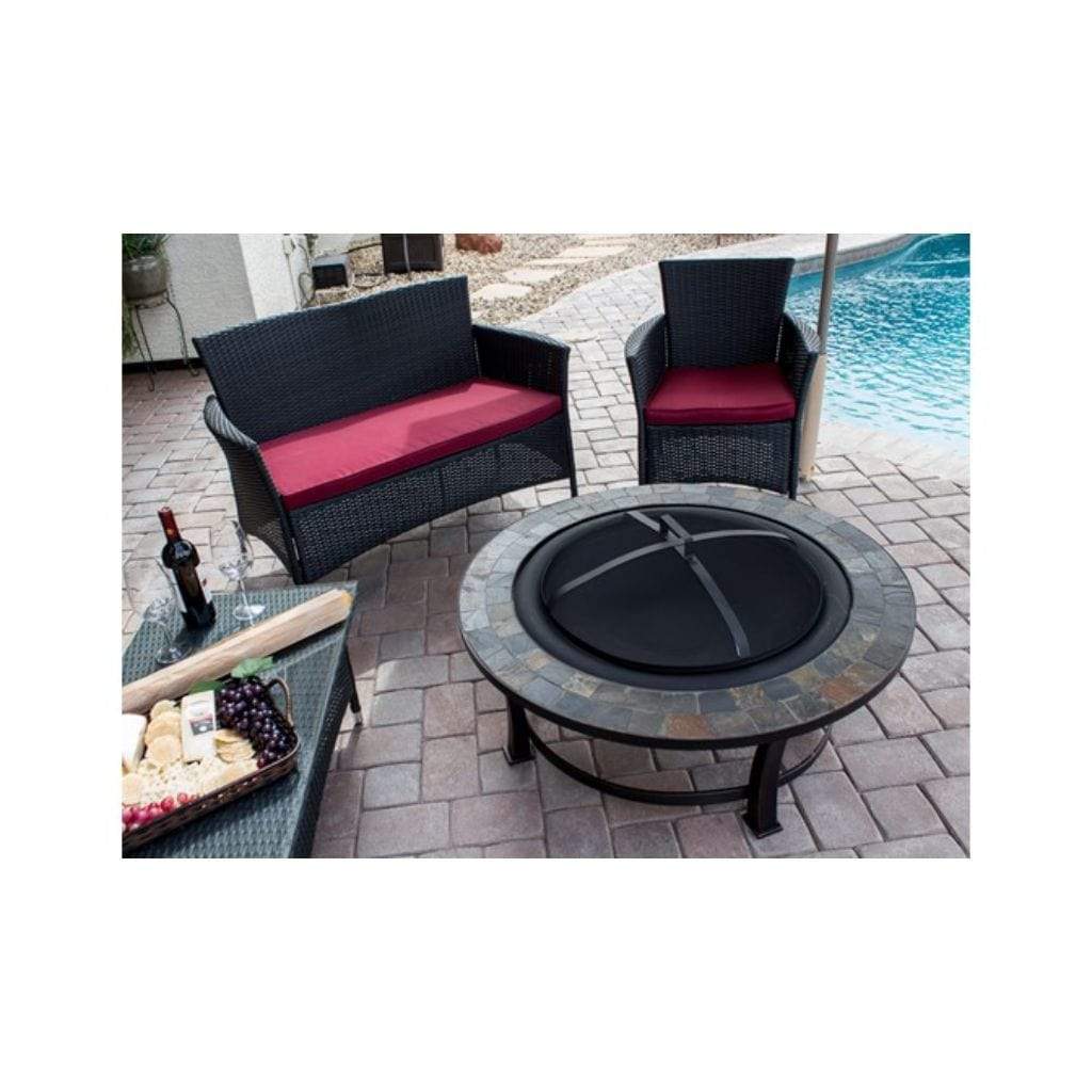 AZ Patio Heaters 40" Round Slate Top Wood Burning Firepit-Poker/Cover Included