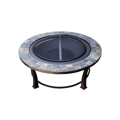 AZ Patio Heaters 40" Round Slate Top Wood Burning Firepit-Poker/Cover Included