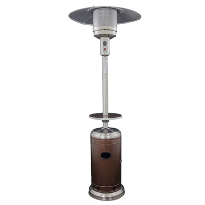AZ Patio Heaters 87" Hammered Bronze & Stainless Steel Two Tone Outdoor Patio Heater with Table