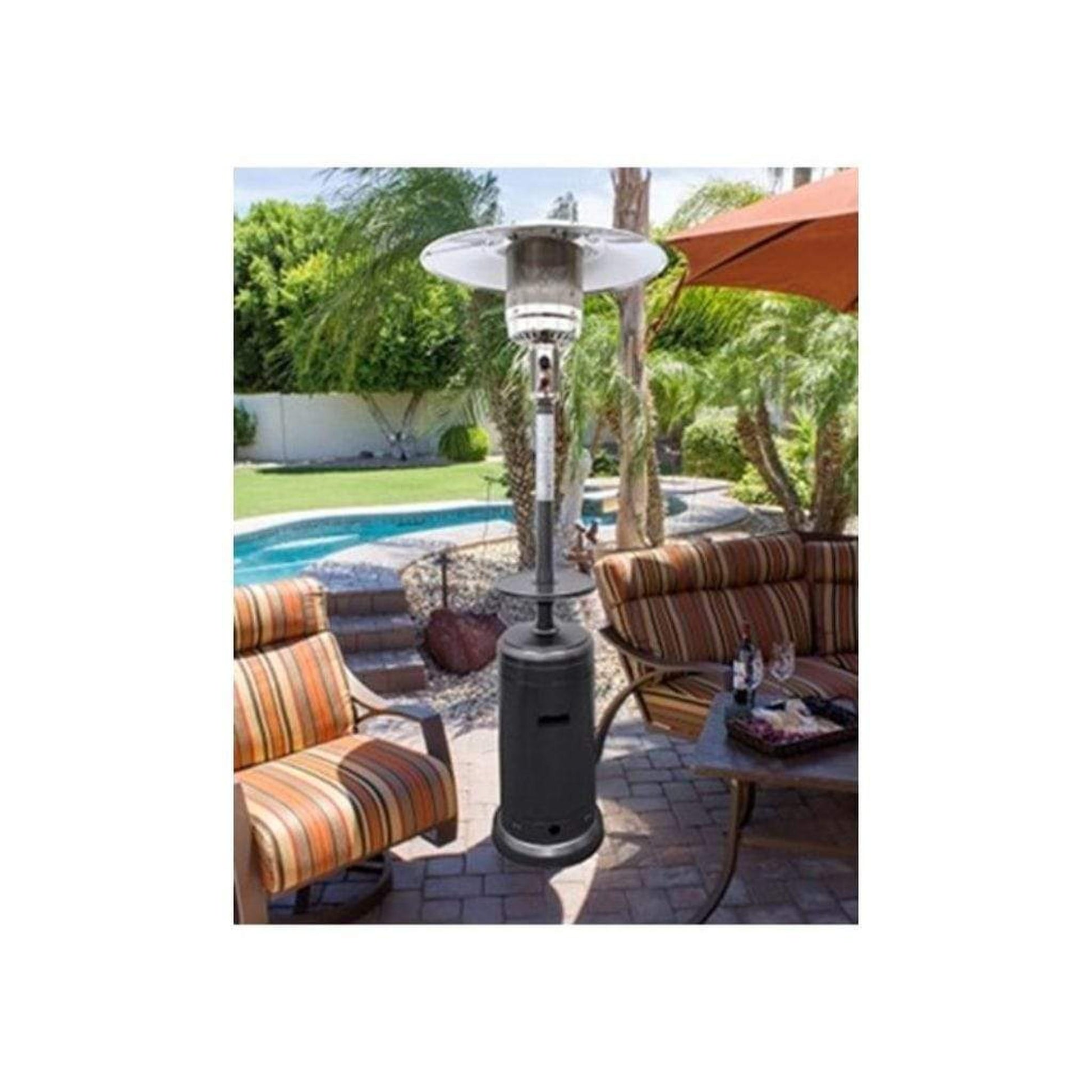 AZ Patio Heaters 87" Hammered Silver Tall Outdoor with Metal Table