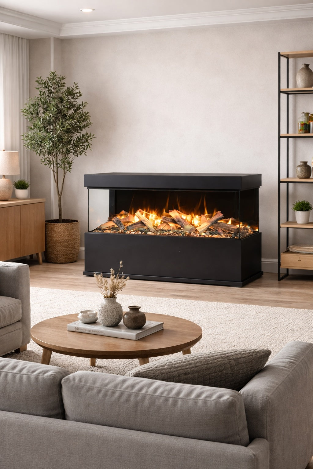 Amantii Black Contemporary Pedestal Display With Storage Compartment for LumaForest 48" Fireplace