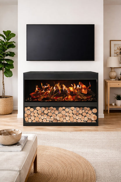 Amantii Black Contemporary Pedestal Display With Storage Compartment for Signature MultiView Holo 55" Fireplace