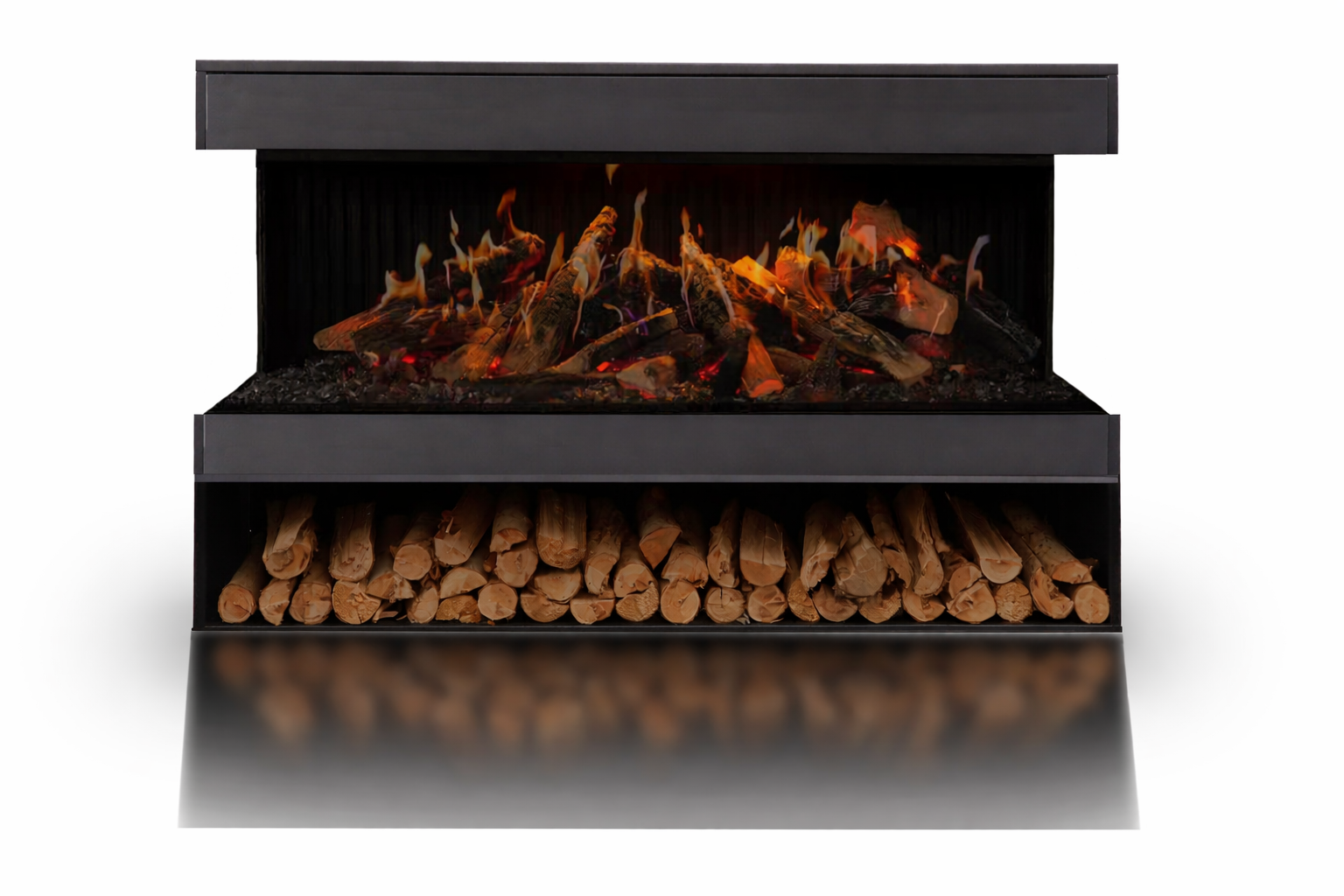Amantii Black Contemporary Pedestal Display With Storage Compartment for Signature MultiView Holo 75" Fireplace
