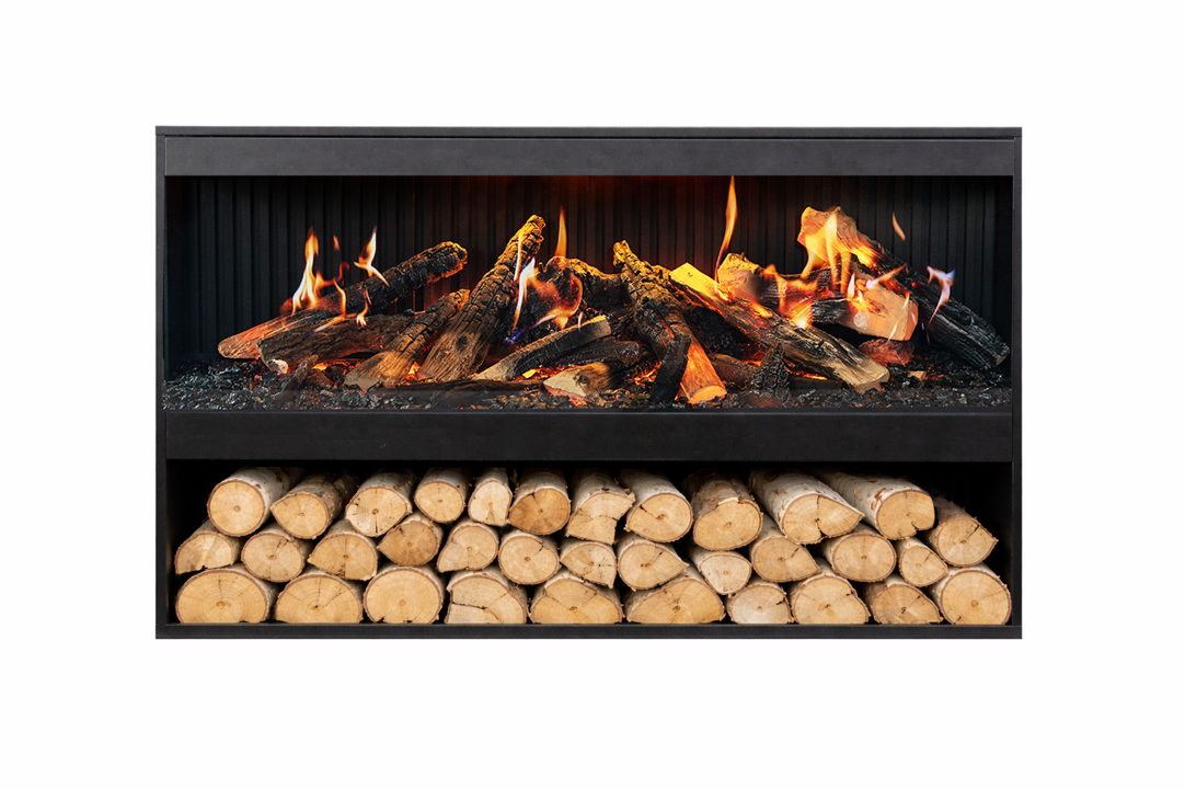Amantii Black Contemporary Pedestal Display With Storage Compartment for Signature MultiView Holo 55" Fireplace