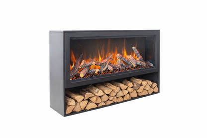 Amantii Black Contemporary Pedestal Display With Storage Compartment for Symmetry 50" Extra Tall Fireplace