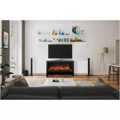 Amantii Black Contemporary Pedestal Display With Storage Compartment for TRD 30" Fireplace