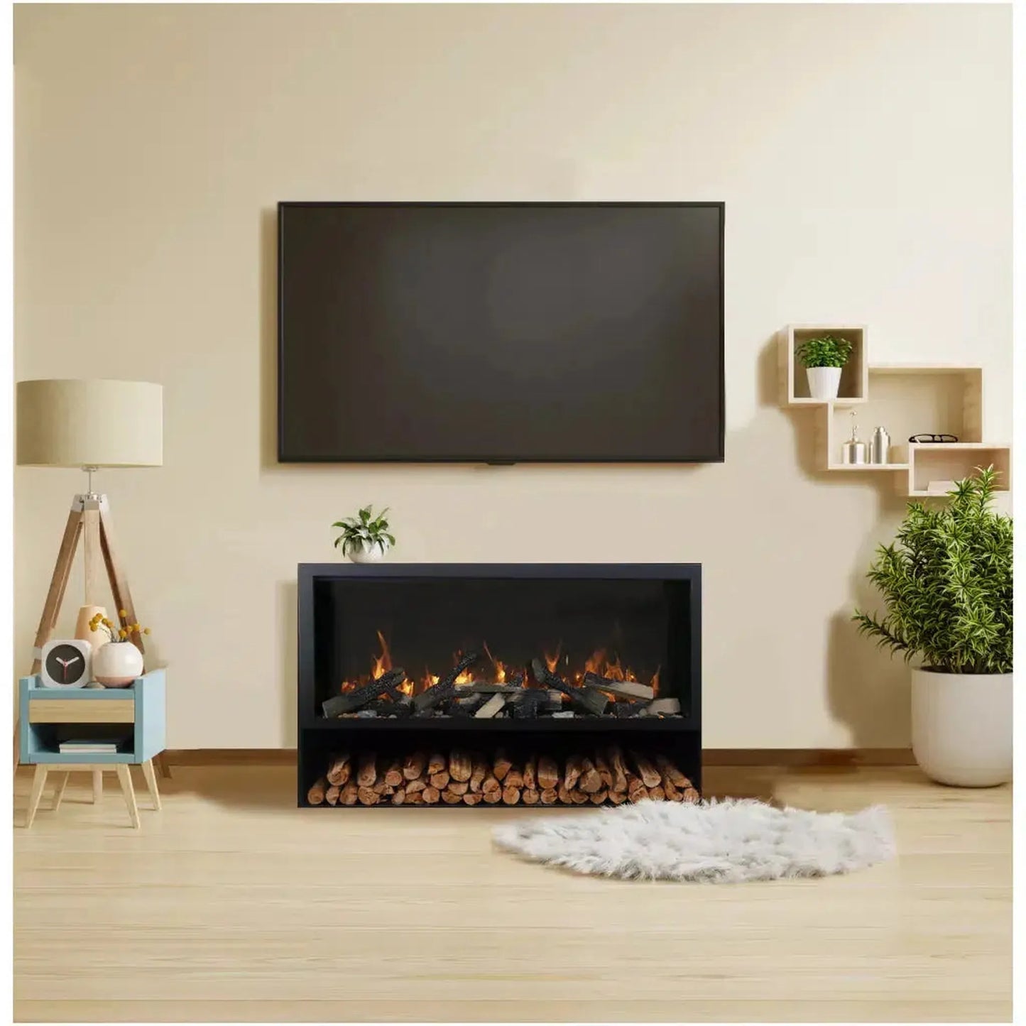 Amantii Black Contemporary Pedestal Display With Storage Compartment for TRD 38" Fireplace
