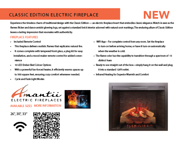 Amantii Fire & Ice Classic Edition 26" WiFi Enabled Built-in Electric Fireplace Insert