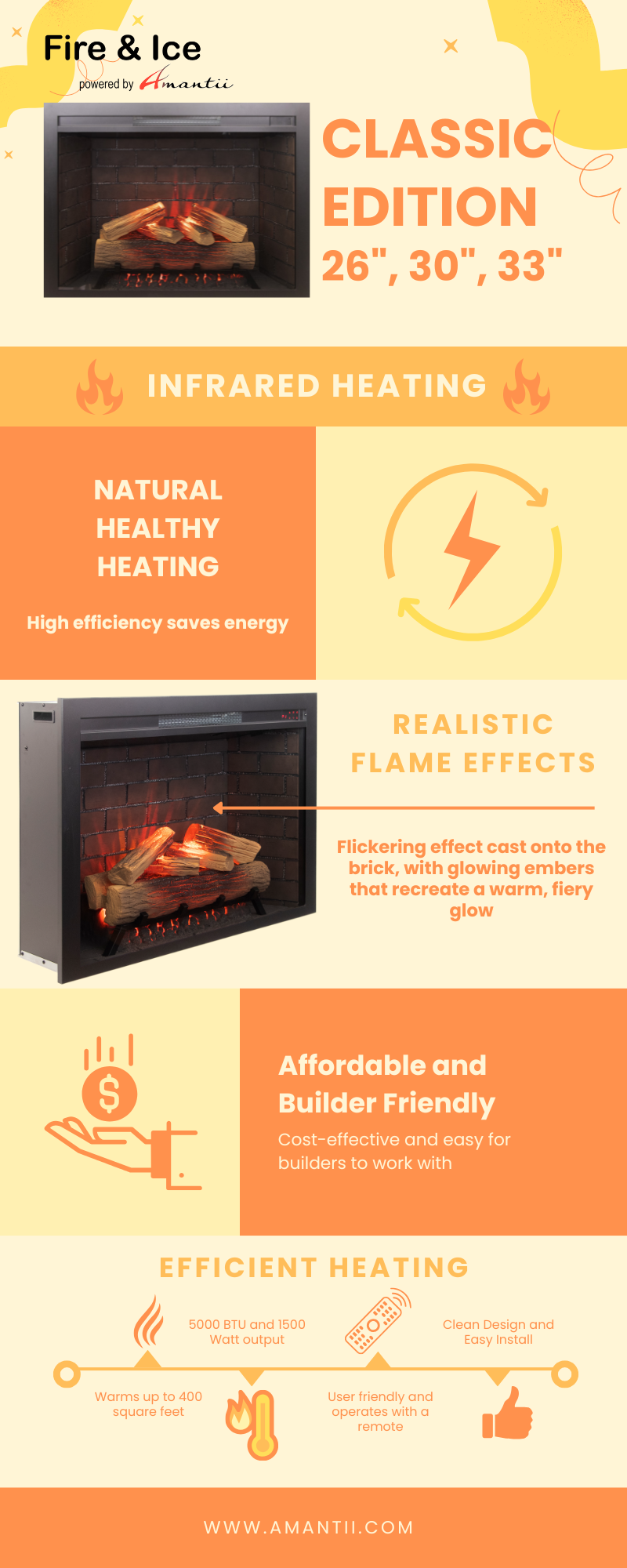 Amantii Fire & Ice Classic Edition 26" WiFi Enabled Built-in Electric Fireplace Insert