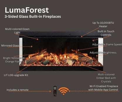 Amantii Fire & Ice LumaForest 48" 3-Sided WiFi-Enabled Built-in Electric Fireplace