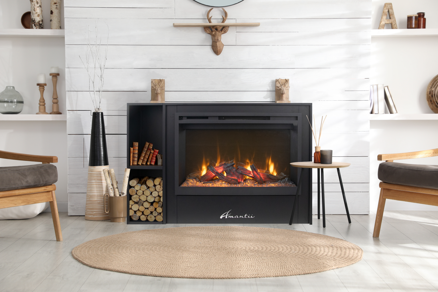Amantii Fire & Ice RusticStone 30" WiFi-Enabled Built-in Electric Fireplace Insert