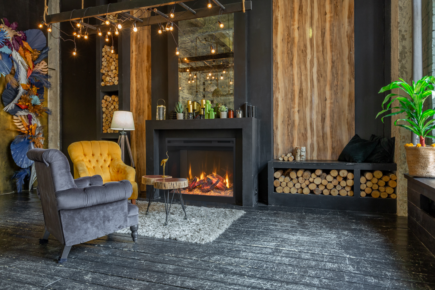 Amantii Fire & Ice RusticStone 42" WiFi-Enabled Built-in Electric Fireplace Insert