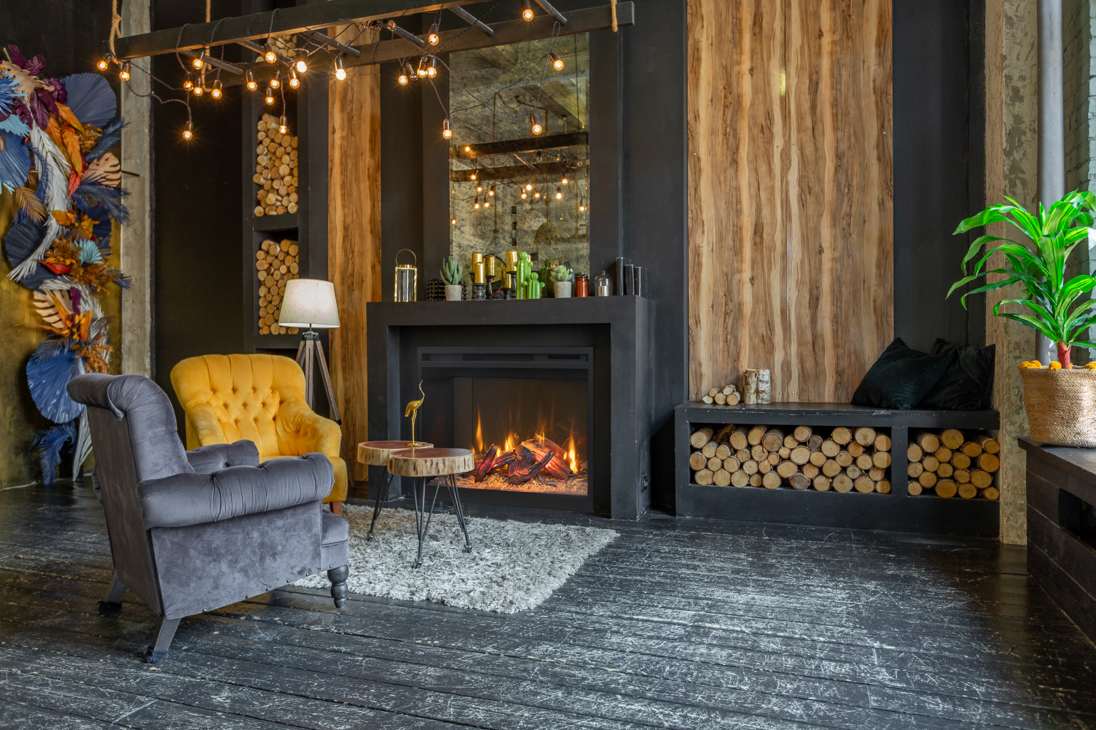 Amantii Fire & Ice RusticStone 42" WiFi-Enabled Built-in Electric Fireplace Insert