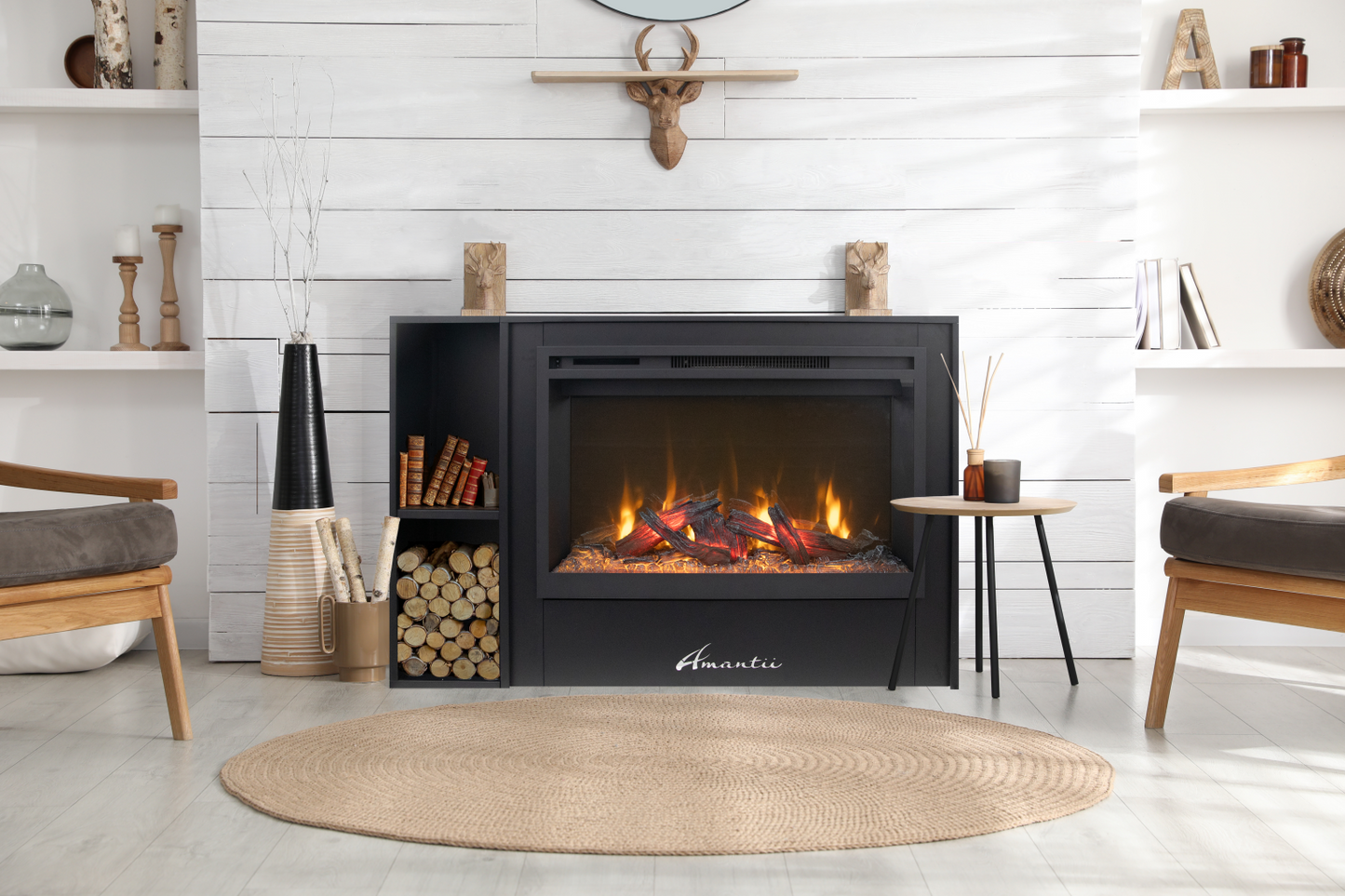 Amantii Fire & Ice RusticStone 42" WiFi-Enabled Built-in Electric Fireplace Insert
