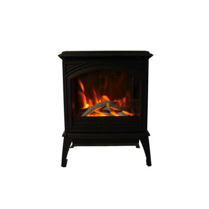 Amantii Lynwood Cast Iron E-50 Freestanding Electric Stove With Birch Log Set