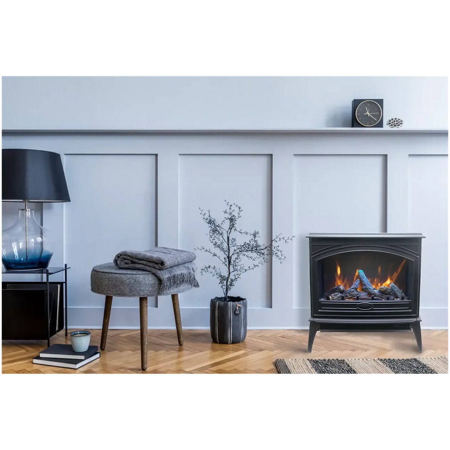 Amantii Lynwood Cast Iron E-70 Freestanding Electric Stove With Birch Log Set