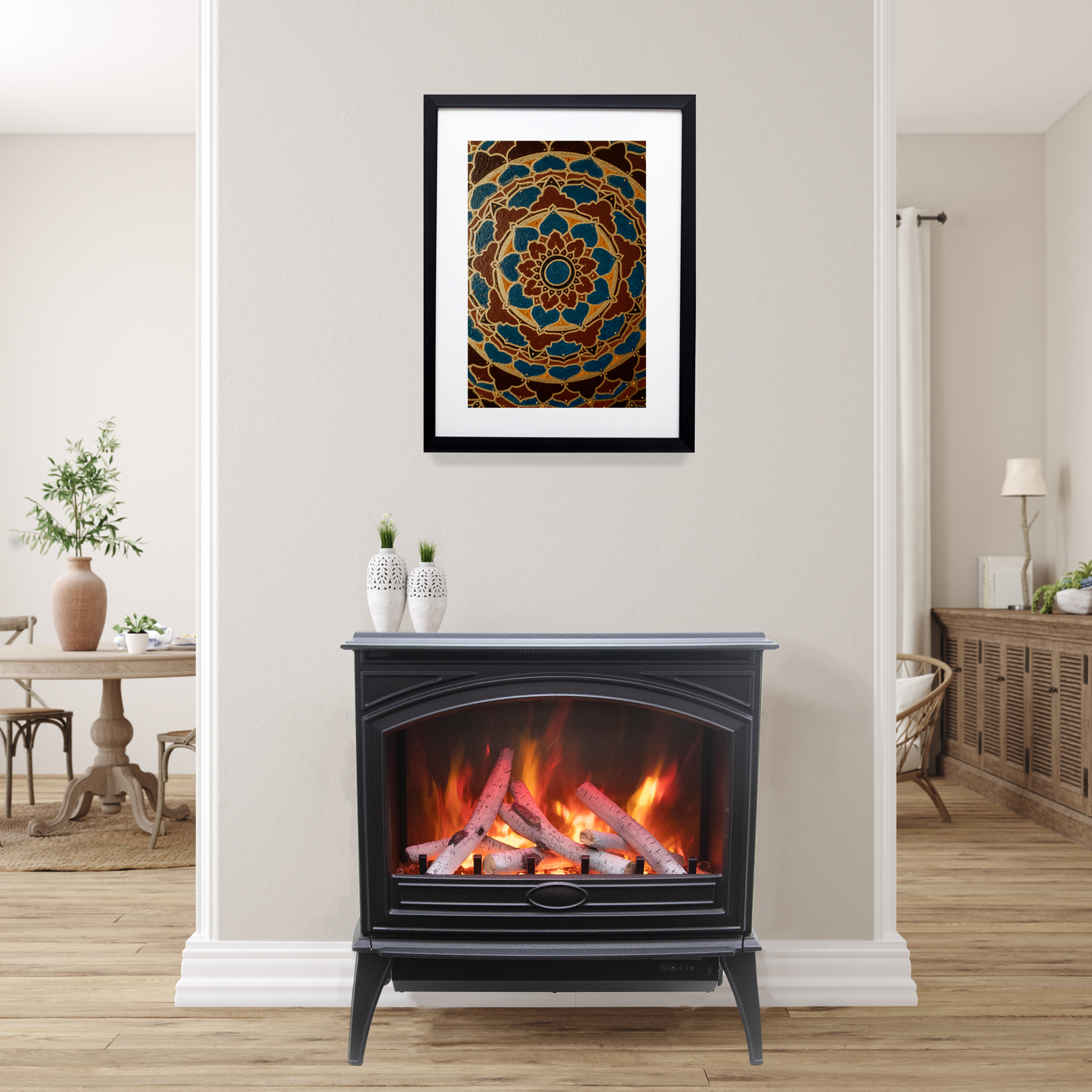 Amantii Lynwood Cast Iron E-70 Freestanding Electric Stove With Birch Log Set