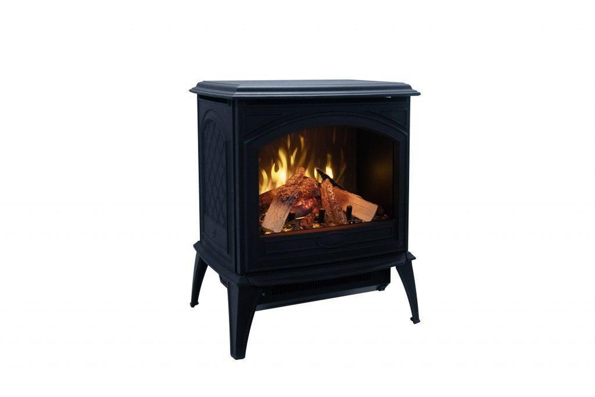 Amantii Lynwood Cast Iron E50-HO Freestanding High Power Electric Fireplace With Lit Logs & Split Logs