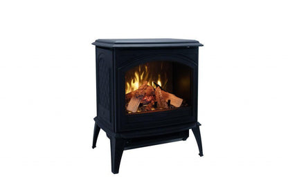 Amantii Lynwood Cast Iron E50-HO Freestanding High Power Electric Fireplace With Lit Logs & Split Logs