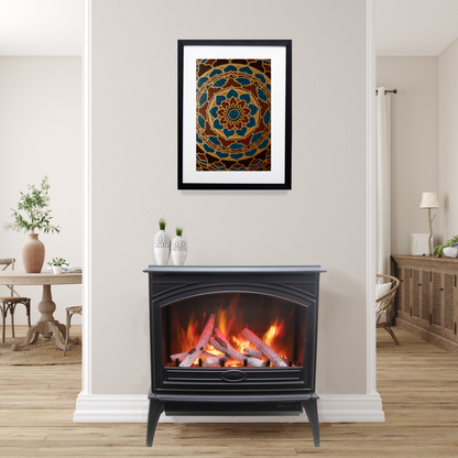 Amantii Lynwood Cast Iron E50-HO Freestanding High Power Electric Fireplace With Lit Logs & Split Logs