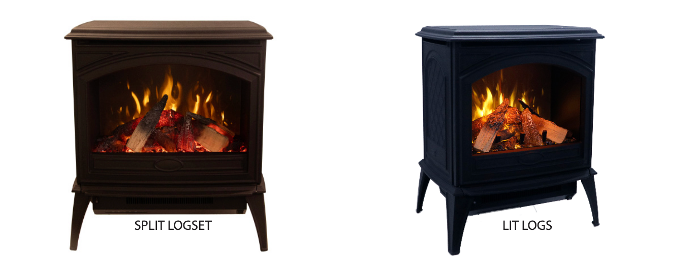 Amantii Lynwood Cast Iron E50-HO Freestanding High Power Electric Fireplace With Lit Logs & Split Logs